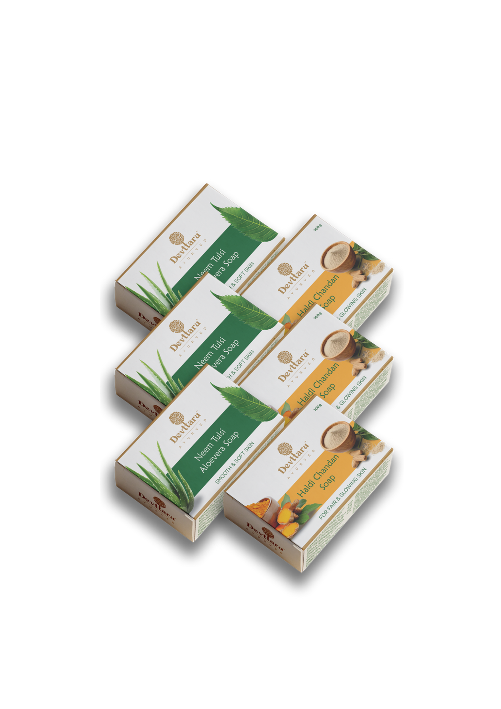 Pack of 4/6 - Devttaru Natural Haldi Chandan + Neem Tulsi Aloevera Soap
